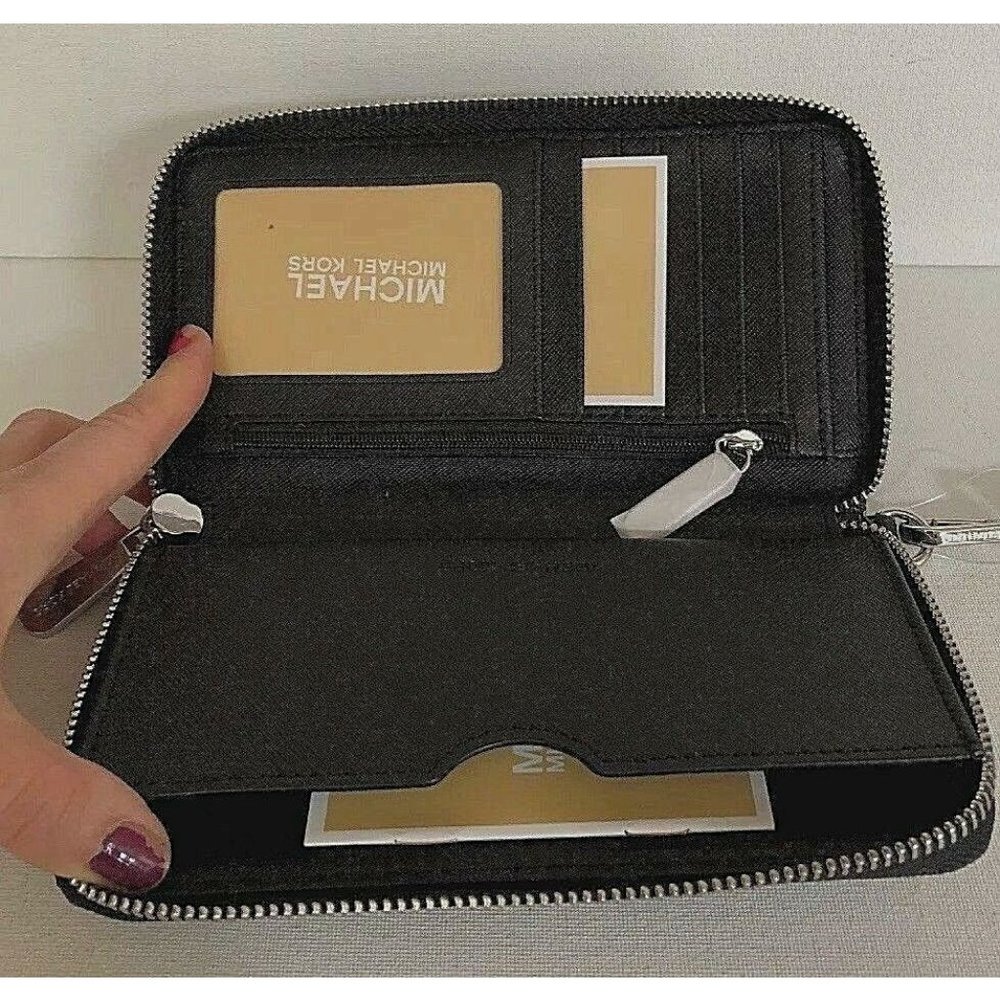 New Michael Kors Jet Set Travel Large Flat Phone Case Logo Wallet Black - Picture 5 of 6